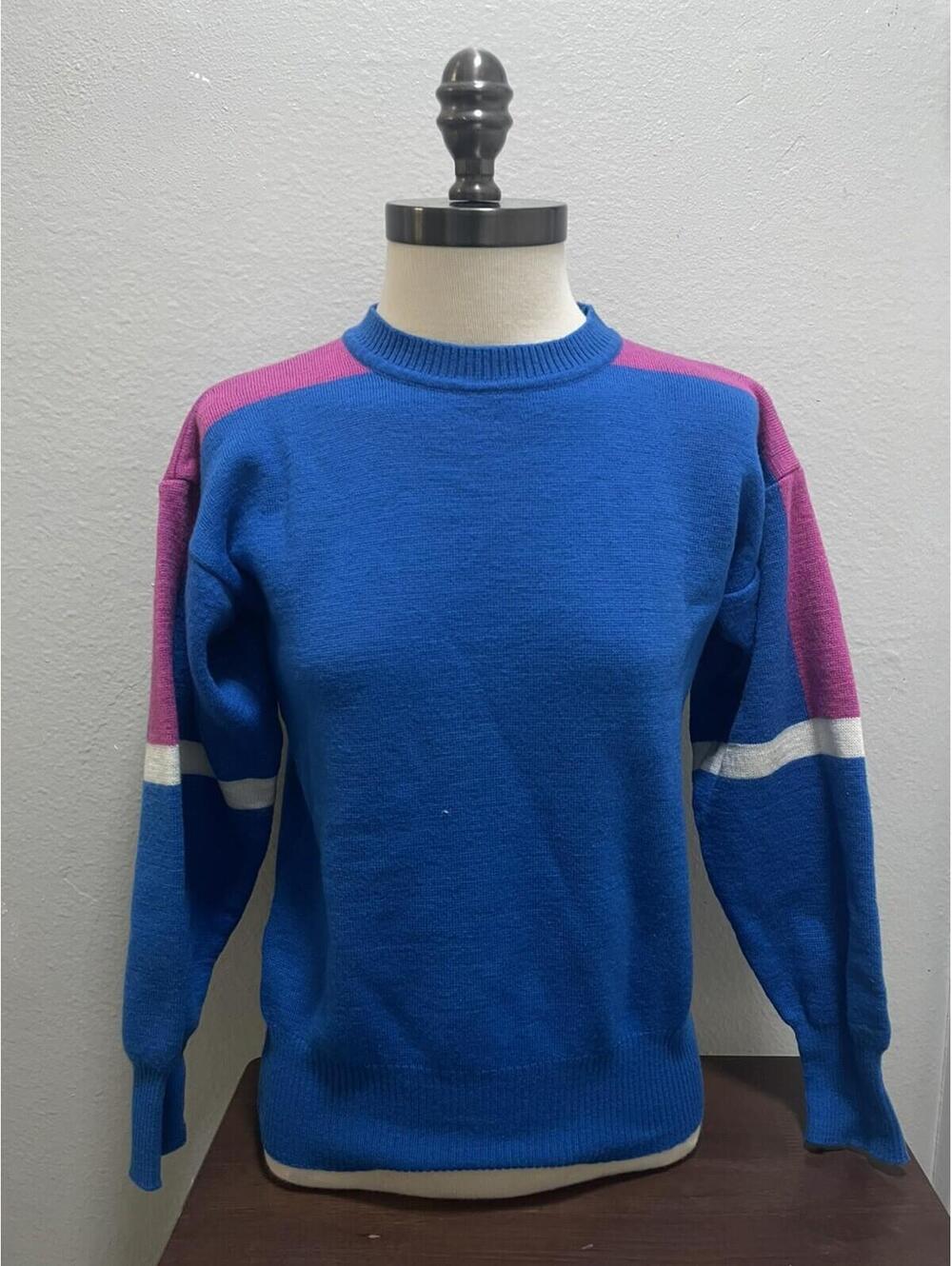 Vintage CB SPORTS Blue Pink Women’s Sweater 100% Wool Sz M
